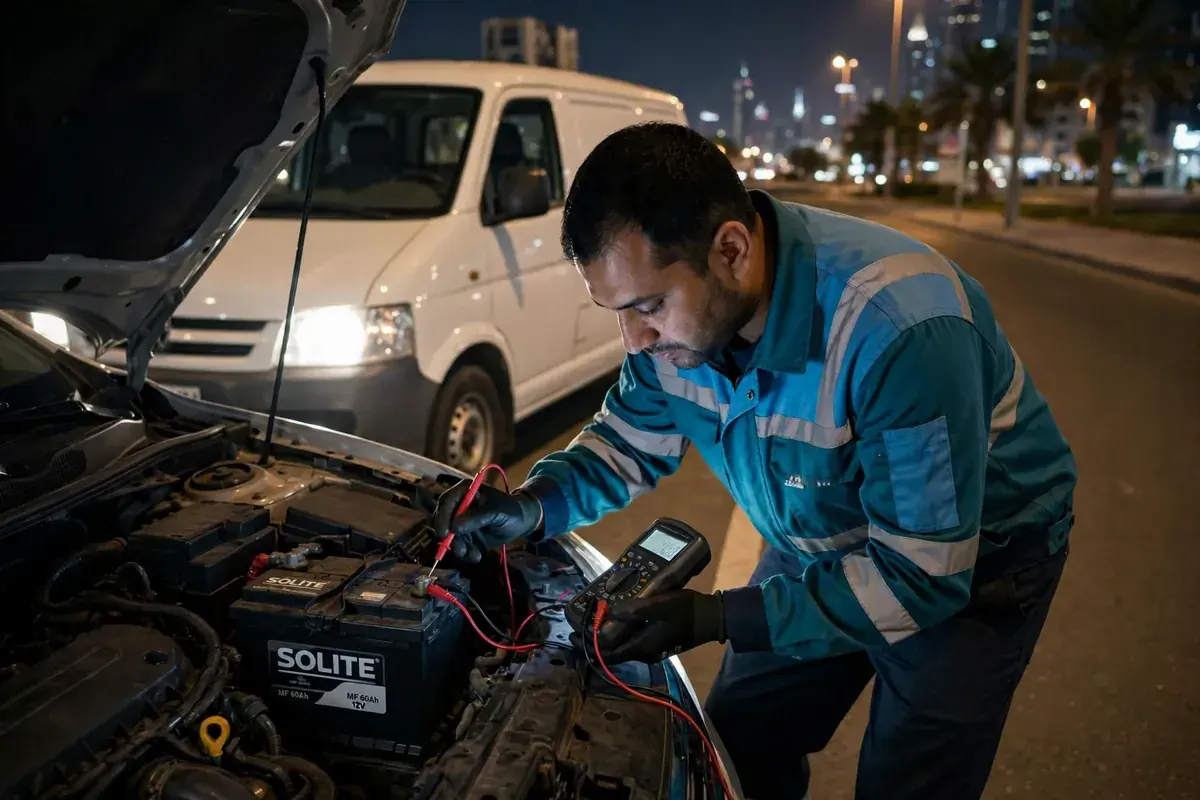 Voltage test on a Solite battery at night